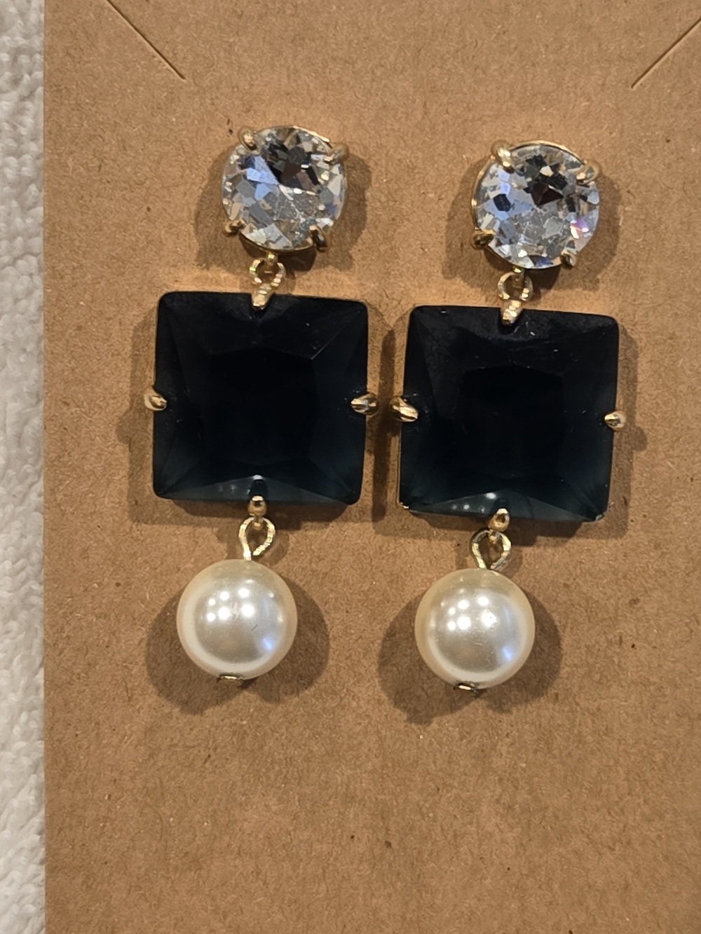 J. Crew Gold-Tone Earrings with Dark Blue Stones and Pearl Drops